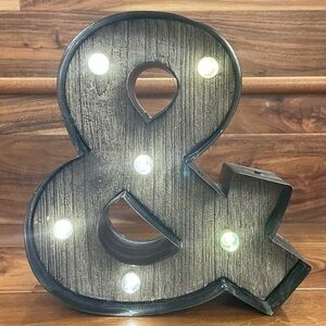 Studio Decor Light Up Metal Ampersand “&” Sign Gray Free Standing Wall Hanging
